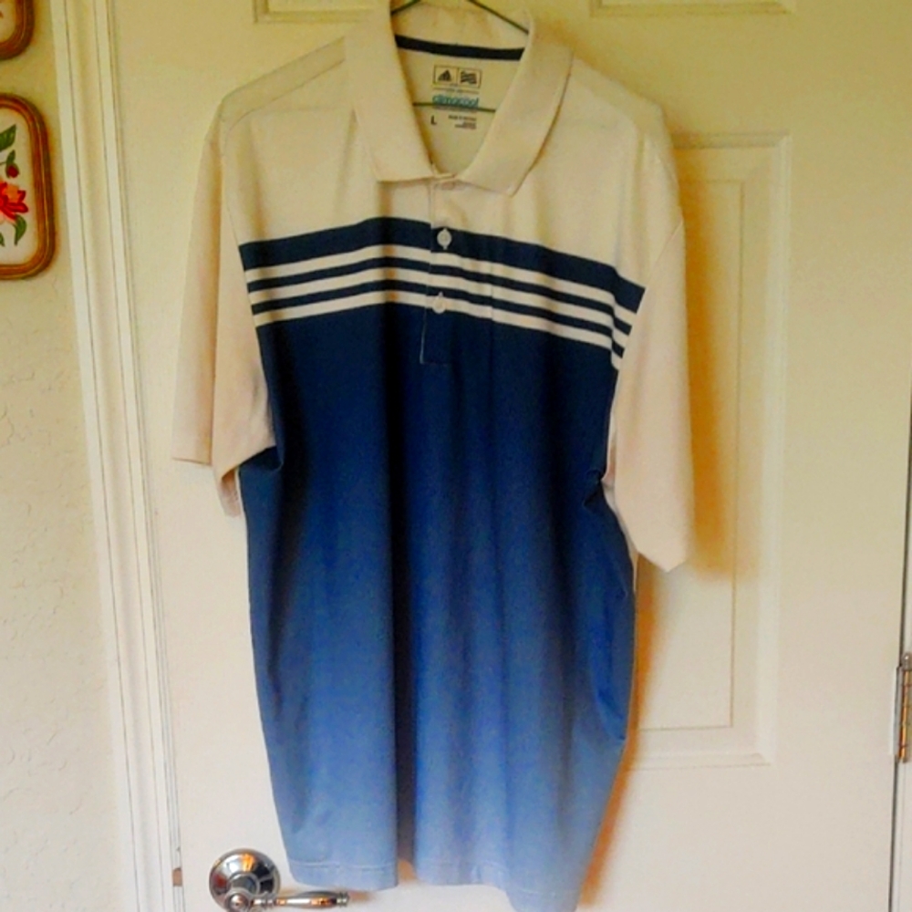 Adidas Blue and White Men's Polo Shirt
